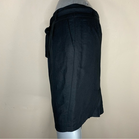 Size 10 Petite Ann Taylor LOFT Black Linen Blend Pencil Skirt Lined Belted - Picture 3 of 6